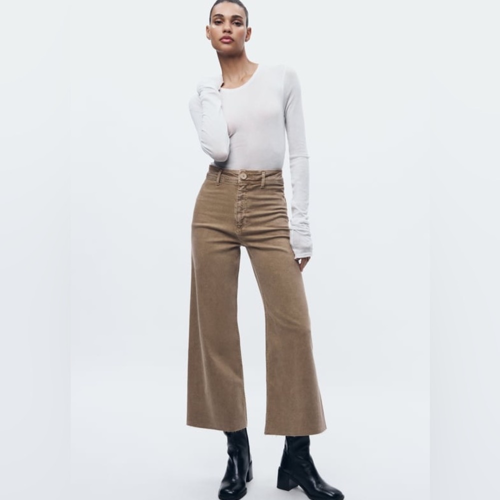 ZARA ZW Marine Straight High Rise Jeans - Sand/Brown